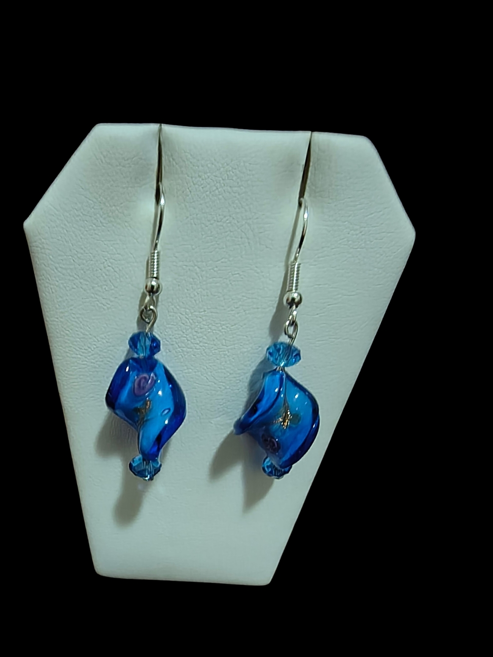 Hand Crafted Blue Twisted Glass Earrings